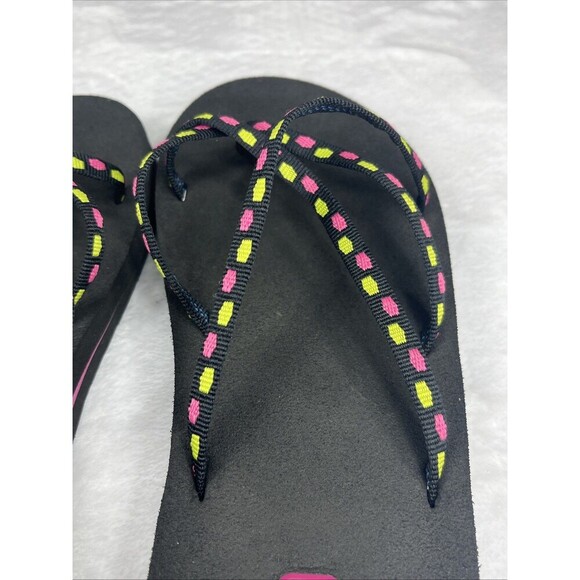 Teva Women's Flip Flops Sandal Black Pink Green Size 5 - Picture 5 of 7